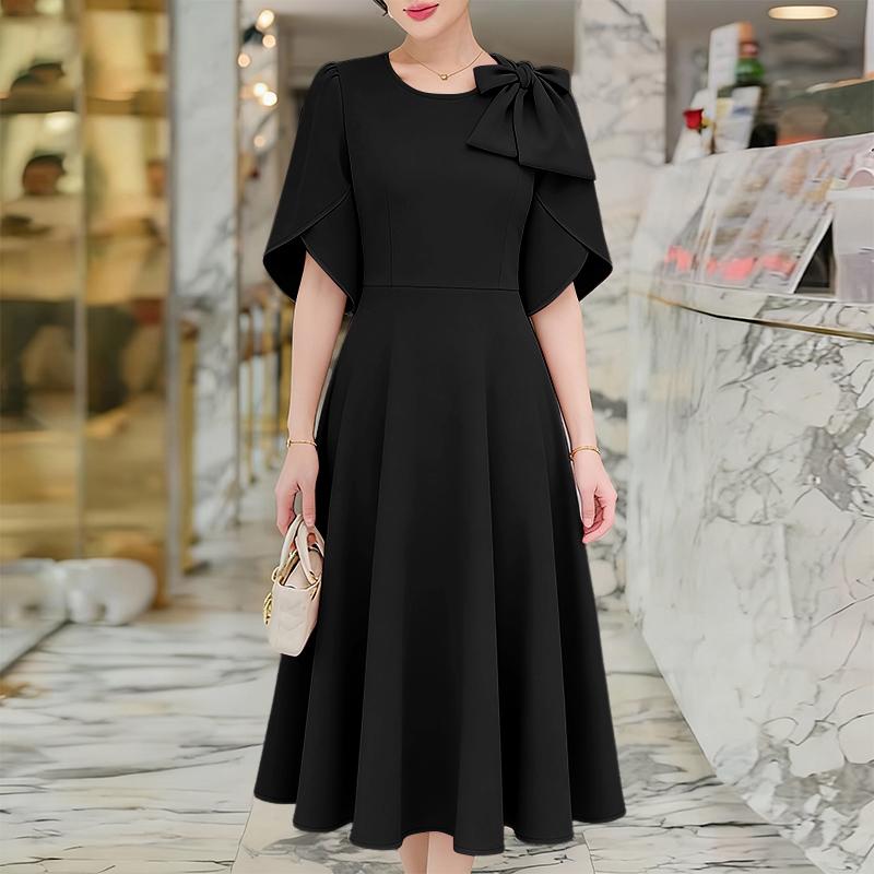 ZANZEA Women Casual Round Neck Bows Splice Half Sleeve Loose A-Line Dress