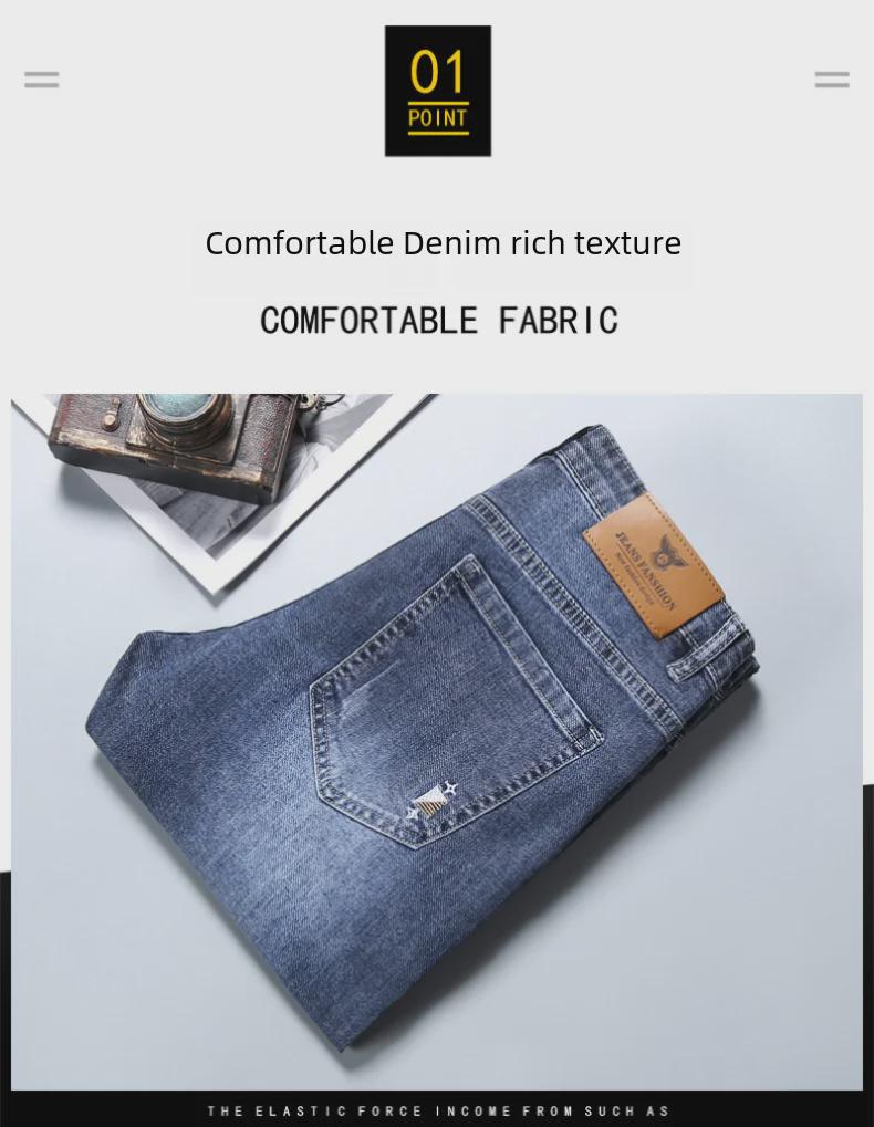 Jarní a podzimní trendy chlapecké slim fit bavlněné strečové džíny - Mládežnické korejské stylové rovné kalhoty