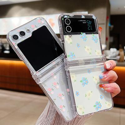 Funda Transparente con Patrón de Flores Románticas para Samsung Galaxy Z Flip5 Flip7 Flip6 5G Cubierta Plegable de PC para Samsung Z Flip 7 6 5 4 3
