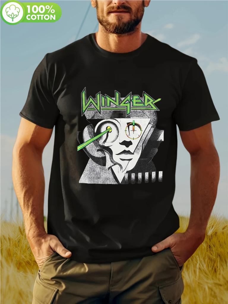 Men' Winger Band T-Shirt - Black with Green & White Band Print