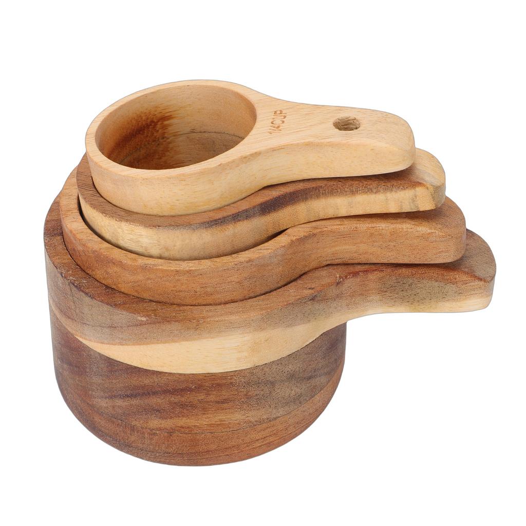4PCS Wood Measuring Cups Set Stackable Baking Cooking Measuring Cup Kitchen Measure Tool for Dry Ingredients Tea Milk Powder