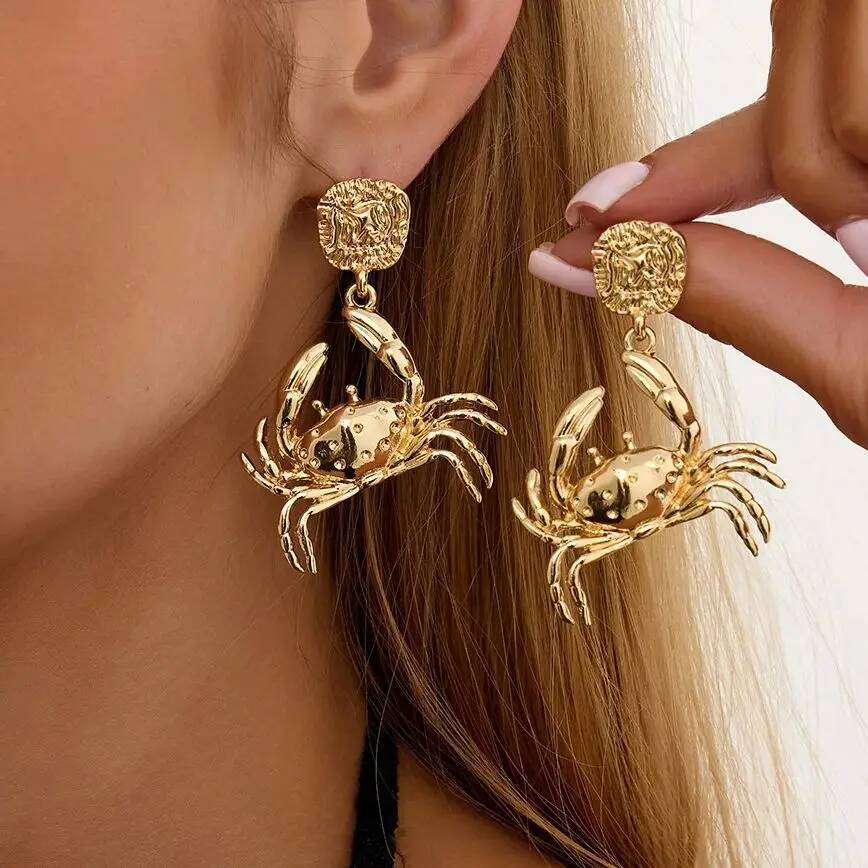 SHIXIN Exaggerated Crab Drop Earrings for Women Creative Exquisite Ocean-Style Beach Metal Dangle Earrings Party Jewelry Gift
