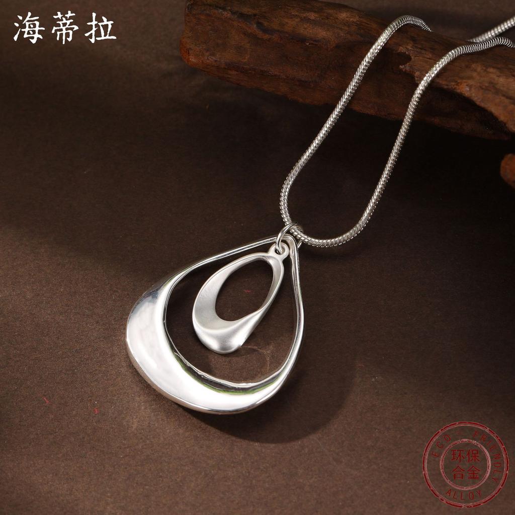 New Hollow Double-layer Water Drop Small Pendant, Women's Simple Dumb Silver, Bright Silver Water Drop Versatile Neck Necklace