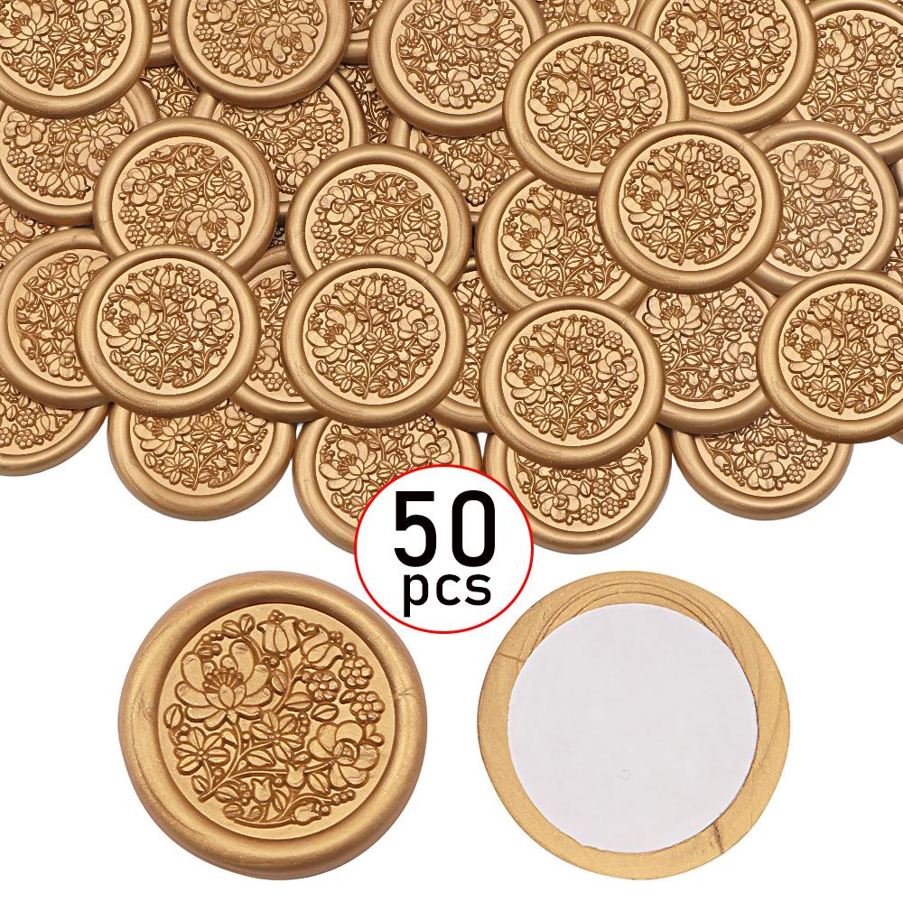 50cs Self-Adhesive Stickers 5 Colors Flowers Pattern Wax Seal Staickers Envelope Seal Sticker for Wedding Invitations Greeting
