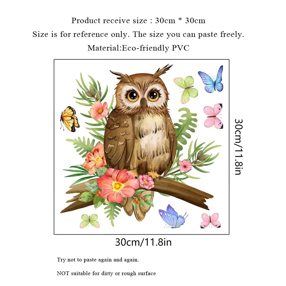 New Owl Flower Branch Wall Stickers Living Room Glass Window Home Decorration Mural Bedroom Decor Self Adhesive Animal Decals