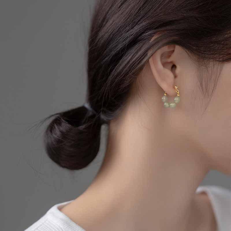 Hetian Jade Earrings for Women Girl Gift 4 Beads Gold 925 Stamped Elegant Lady Jewelry Dropship