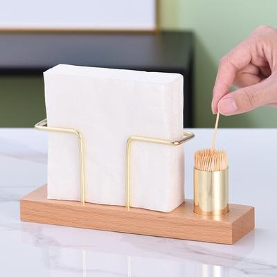 1PC Solid Wood Tissue Stand with Toothpick Holder Minimalist Vertical Table Napkin Dispenser for Restaurant Cafe & Hotel