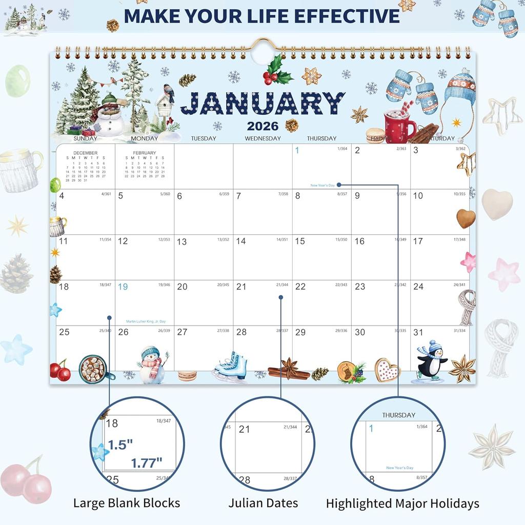 2026 Wall Calendar - Large Calendar 2026 Wall, 15" x 12", January 2026 - December 2026, 12-Month Calendar Wall with Hanging Hook, Perfect Wall