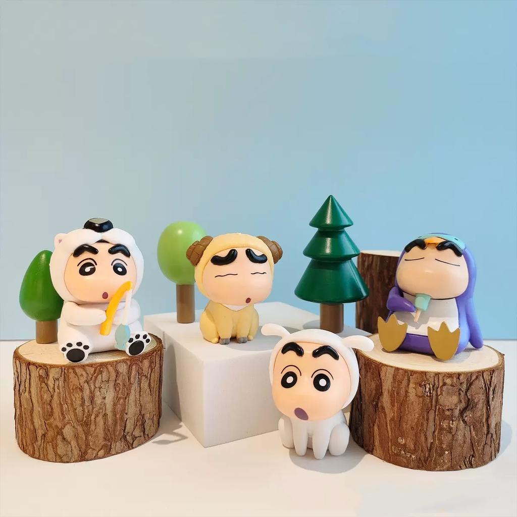 4 Stück/Set Crayon Shin Chan Anime Figur 6cm Q Version Kawaii Sammlerstück Modell Spielzeug Puppe Weihnachtsgeschenke für Kinder