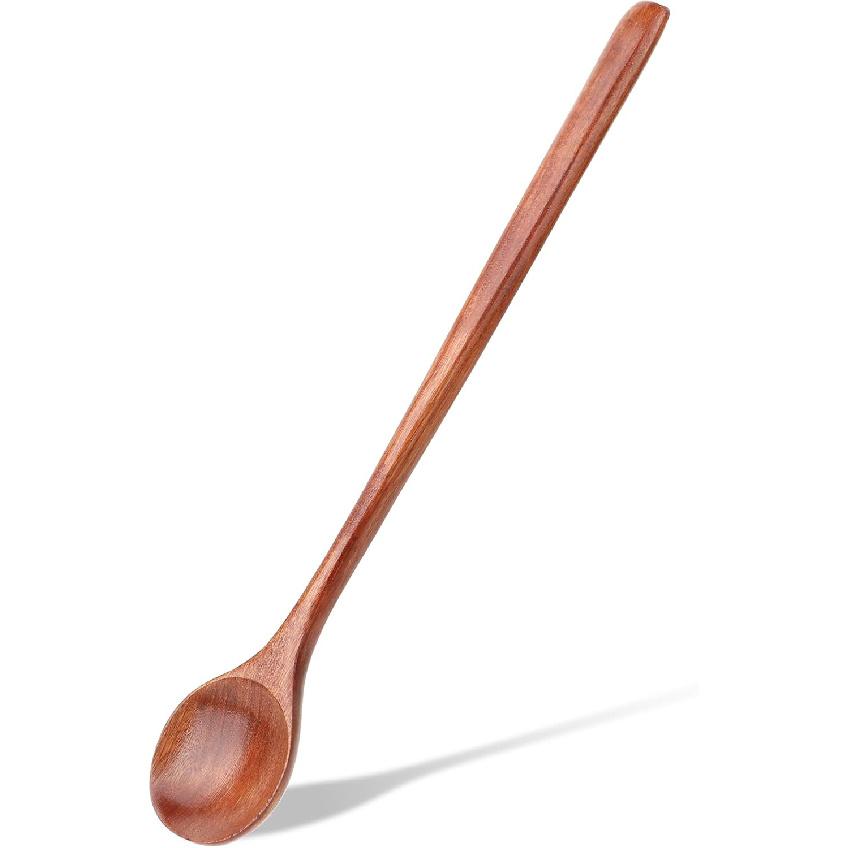 cobee 10.8 Inch Long Handle Wooden Spoons, Korean Spoon with Handle Spoon for Cooking, Wood Soup Spoons for Korean Food Soup Cooking Mixing Stirring