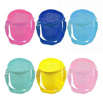 Reusable Kids Beach Play Shoulder Bag Zippered Mesh Storage Bag with Adjustable Strap For Seashells Hunting Sand Game