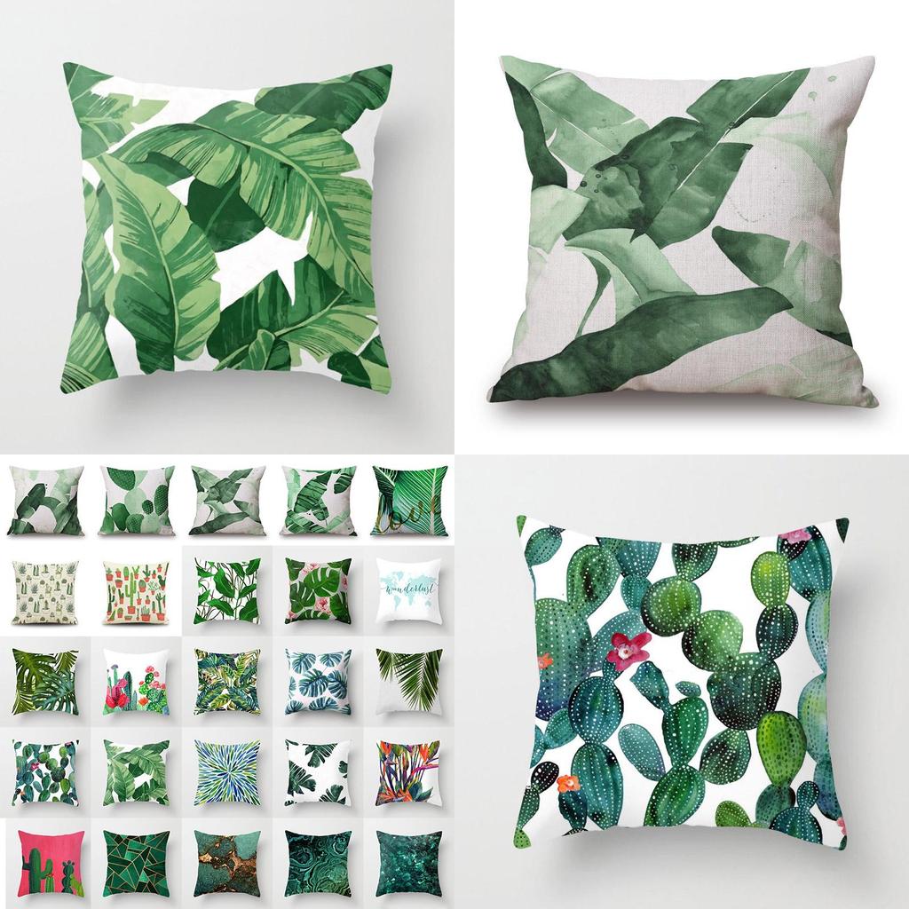 Luxuriöser Kissenbezug aus Baumwolle und Leinen mit grünen Blättern zur Dekoration von Sofa und Auto