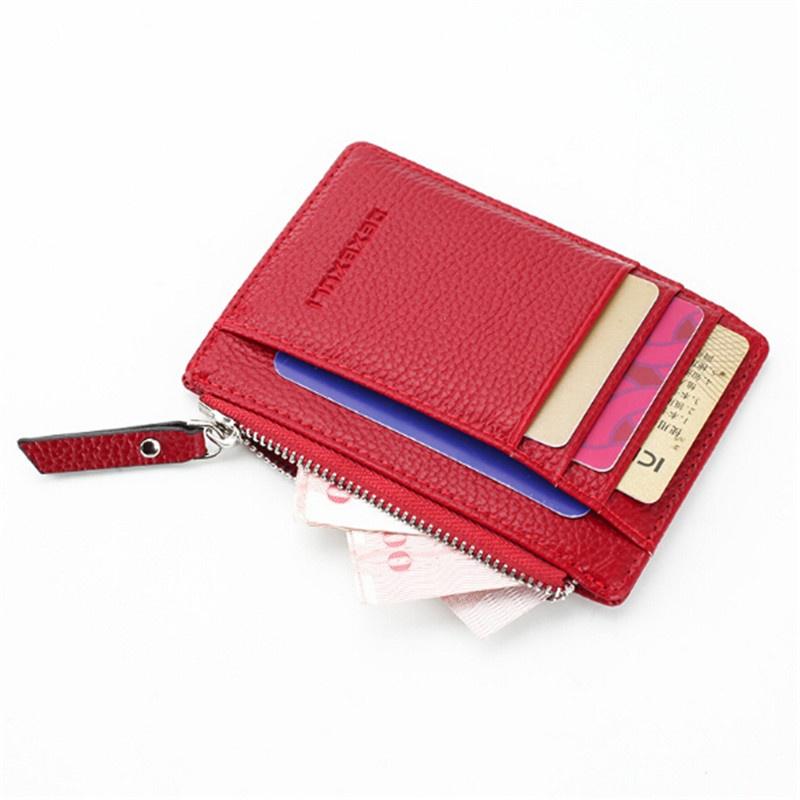 Lightweight Compact Purse Wallet Mini Leather Credit Card Holders Zipper Coin Pocket Bag for Women Men