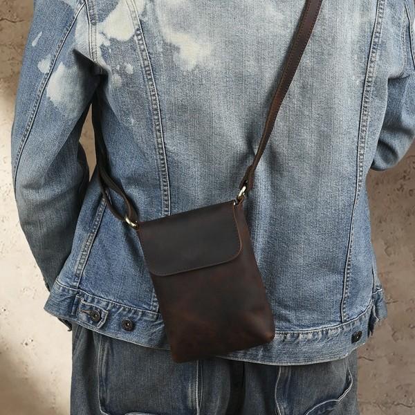 Gender-Neutral Vintage Sling Bag - Pull-Up Leather Crossbody Purse, Compact Cowhide Shoulder Bag with Phe Pocket