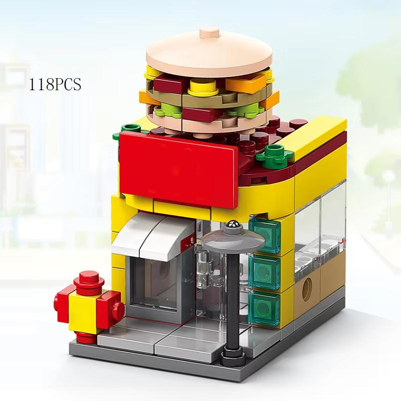 Mini Shop DIY Restaurant Coffee Milk Tea Shop Street View Food House Building Blocks Kit Girls' Building Blocks Movie Models Chi