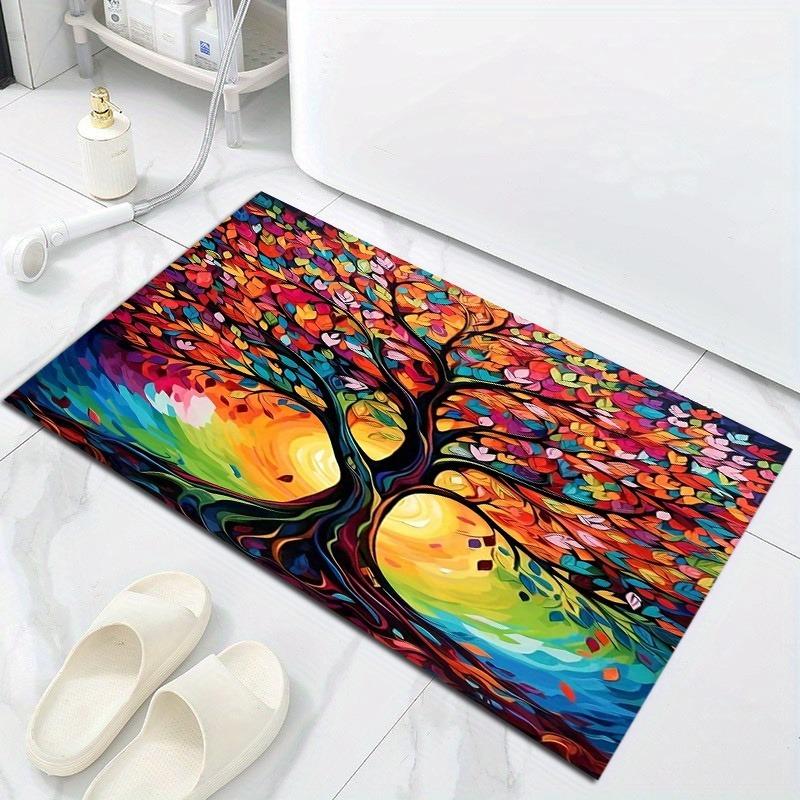 A Colorful Tree of Life Design Modern Minimalist Flannel Rug for Home Bedroom Floor Mats Mats Mats Kitchen Rugs Decorative Mats.
