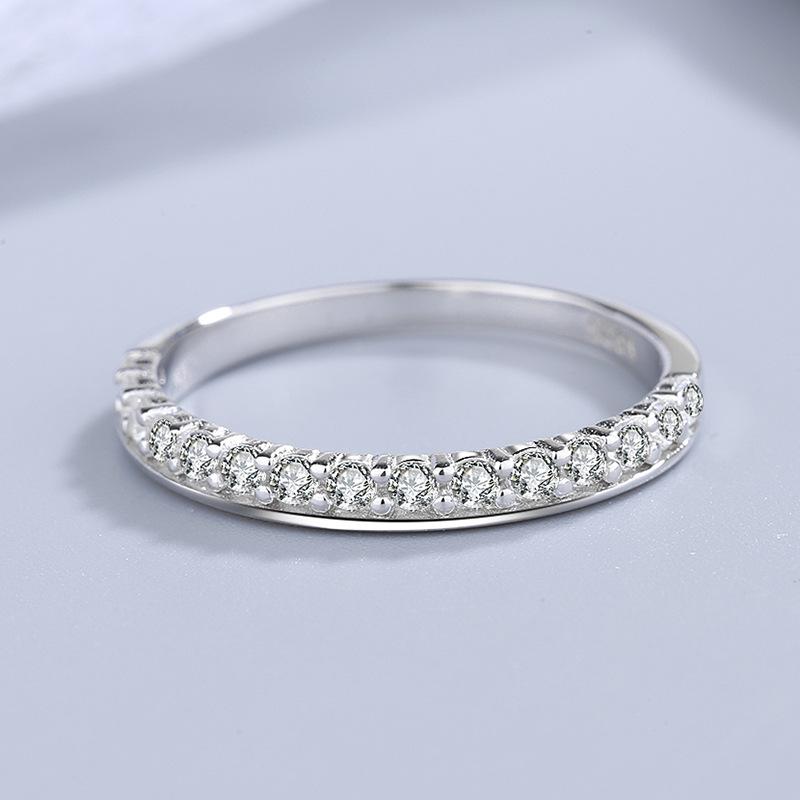 S925 Sterling Silver Korean Style Single Row Diamond Ring for Women Fashion and Fully-Jewelled All-Match Fashion