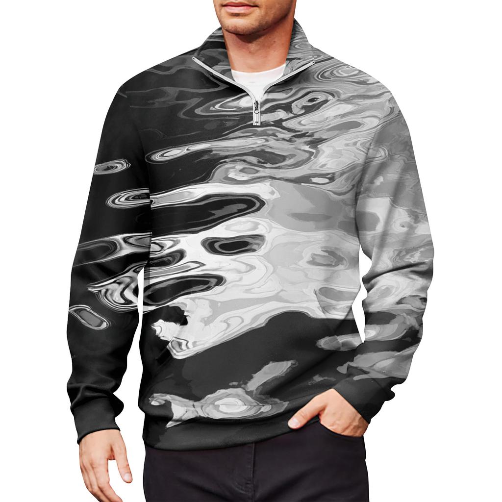 Men's Loose Casual 1/4 Zip Sweatshirt Fashion Printed Long Sleeve Top With Pockets