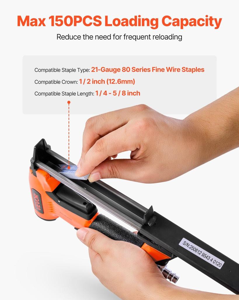 Pneumatic Staple Gun, 21 Gauge Air Upholstery Stapler for 80 Series Fine Wire Staples 12.8mm Crown 6mm -16mm Length, Max 150PCS Loading Air Staple Gun