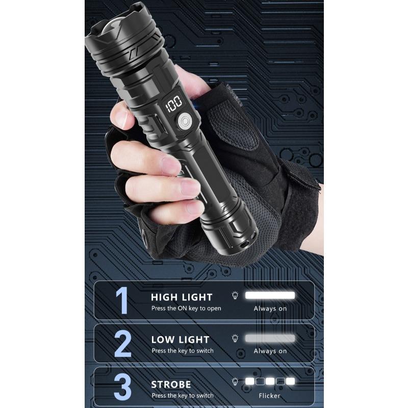 High Power  LED Flashlights Built-in battery USB Rechargeable Strong Hand Light Multifunctional Torch Lamp For Emergency Camping