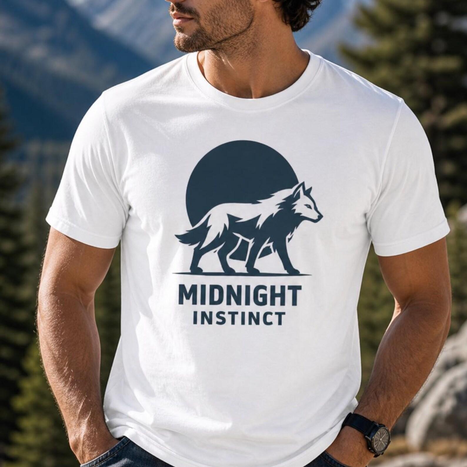 Midnight Instinct Wolf Graphic Tee, Minimalist Night Animal Shirt, Nature Lover Apparel M