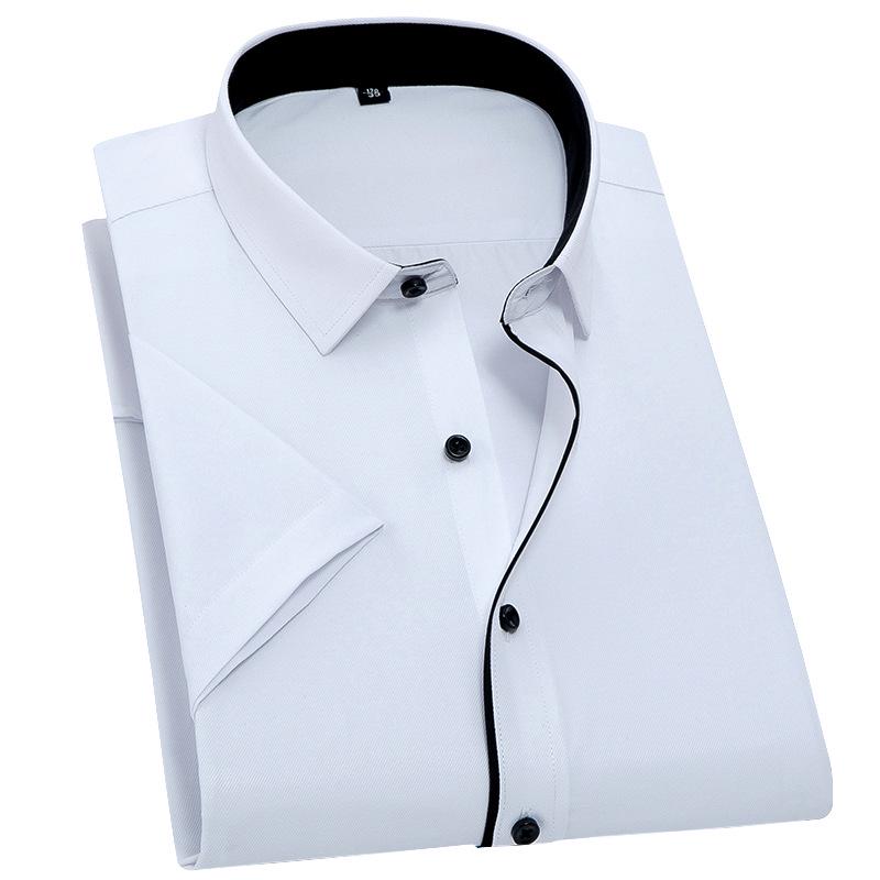 Men's Short Sleeve White Twill Dress Shirt - 40% Cotton Professional Wear