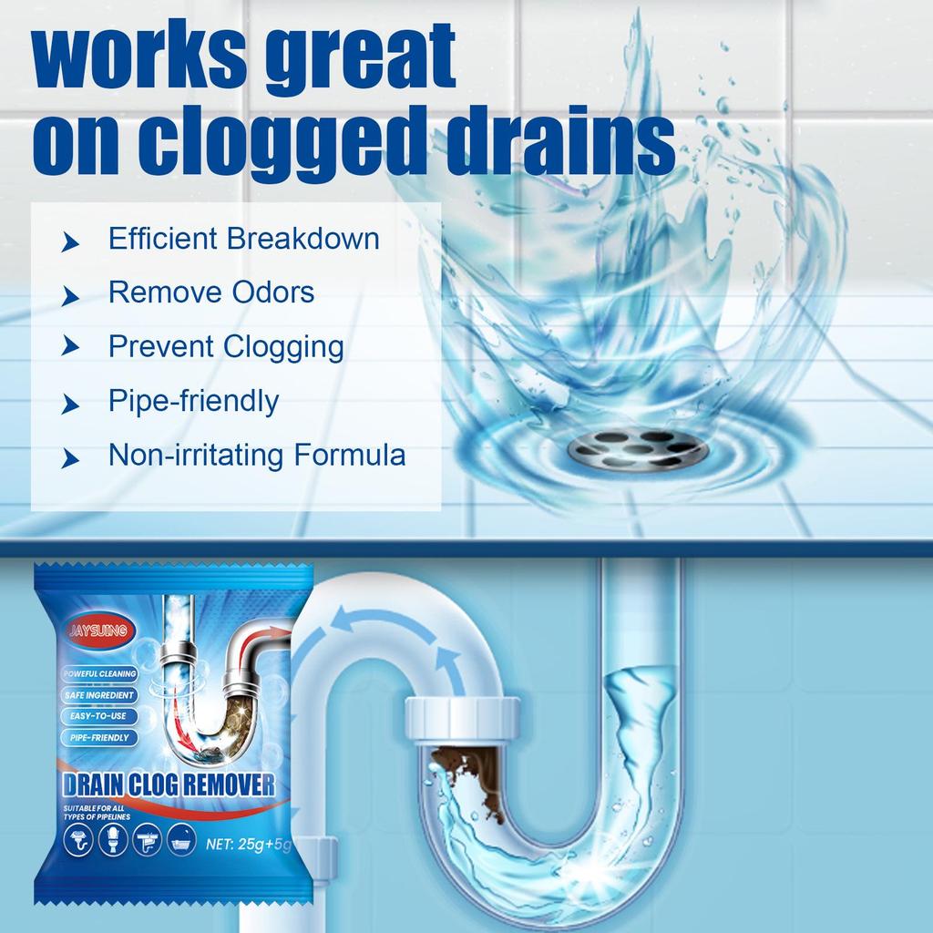 Jaysuing Drain Clog Remover Powder: Anti-Clog, Dredging, and Deodorizing for Toilets, Kitchens, and Sewers.