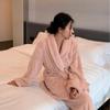 Winter Lady's Pajamas 2Pcs Loungewear Coral Fleece Pijama Mujer Solid Color Nightwear Luxury V-Neck Top&pants Long Sleeve Outfit