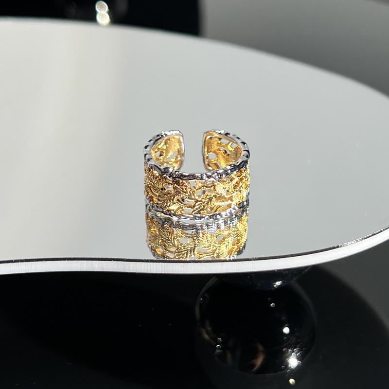 Collection retro Italian court style brushed hollow lace open ring women's fashion niche versatile ring