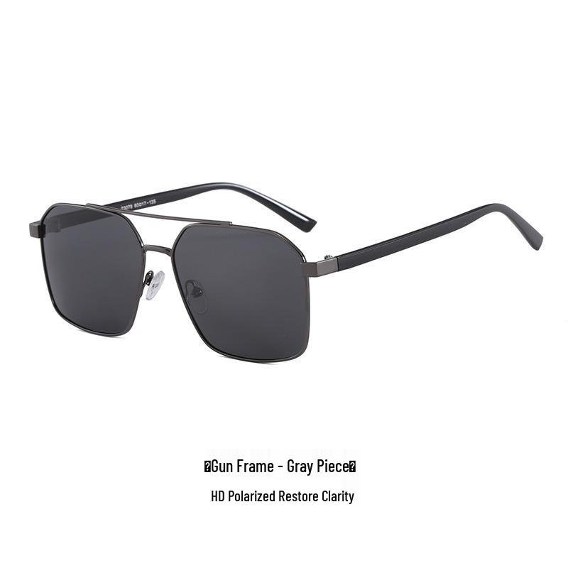Men's High-End Polarized Double Bridge Metal Sunglasses for Fishing & Driving Sun Protection