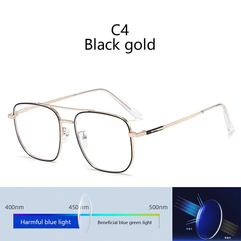 Blue Light Blocking Lens Eye Protection Eyeglasses Fashion Double Beam Metal Glasses Trend Retro Plain Face Eyewear Men