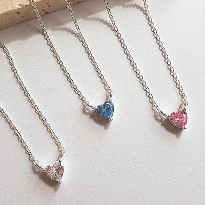 Einfache weiße blaue rosa Herz Halskette für Damen
