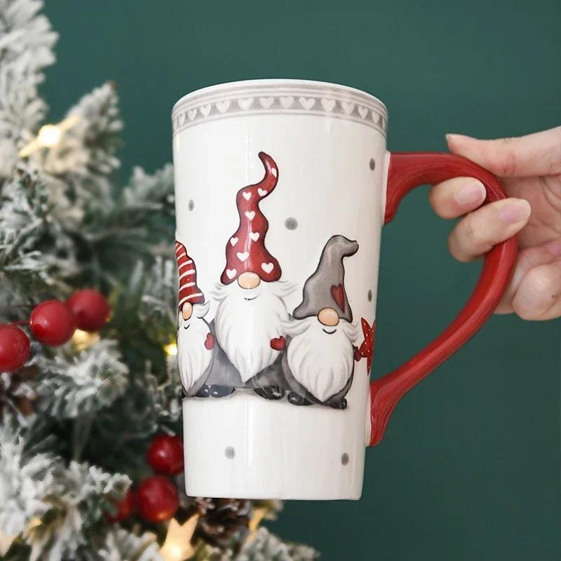 Large Capacity Christmas Ceramic Gift Cup Santa Claus Afternoon Tea Juice Drink Milk Cups Coffee Mug Office Home Water Cup