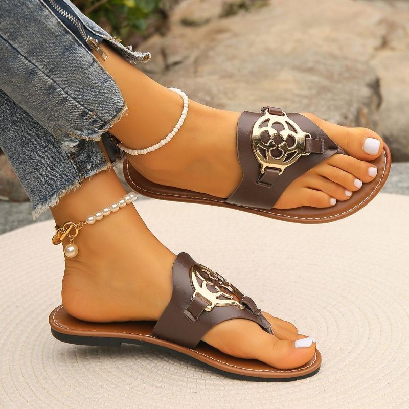 New Flip-flops Women's Sandals Hardware Buckle Summer Flats Sandals
