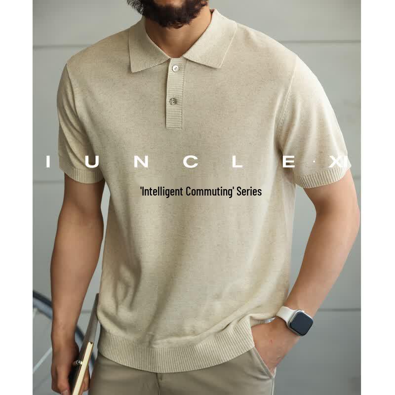 Men s iunclexi Linen Tencel Knit Polo Shirt L