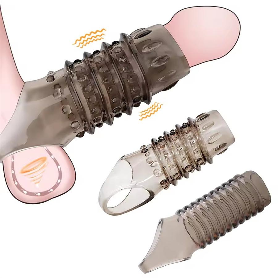 Penis Sleeve Enlarger Extender Enhancer Pennis Sleeve Delay Ejaculation Silicone Reusable Cock Ring Adult Sex Toys For Men