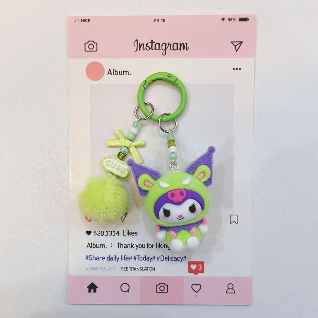 Fashion Kuromi Figure Resin Key Chain Cute Cartoon Print 3D Keyring for Teen Ladies Backpack Pendant Decorative Phone Strap