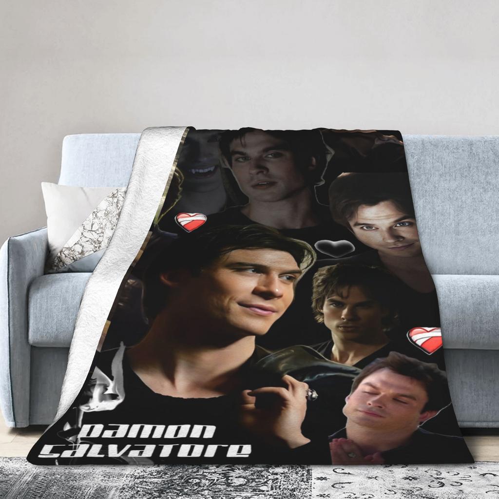 Damon Salvatore Blanket Cover Coral Fleece Plush The Vampire Diaries Warm Throw Blankets for Home Couch Bedroom Quilt