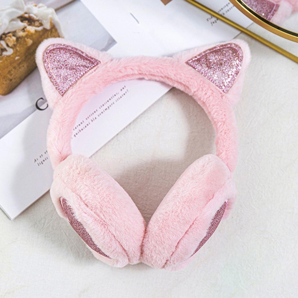 Lovely Winter Warm Cat Ear Warmers Glitter Ears Plush Earmuffs for Women Playful Girls Ear Muffs Cold Protection Warm Hat