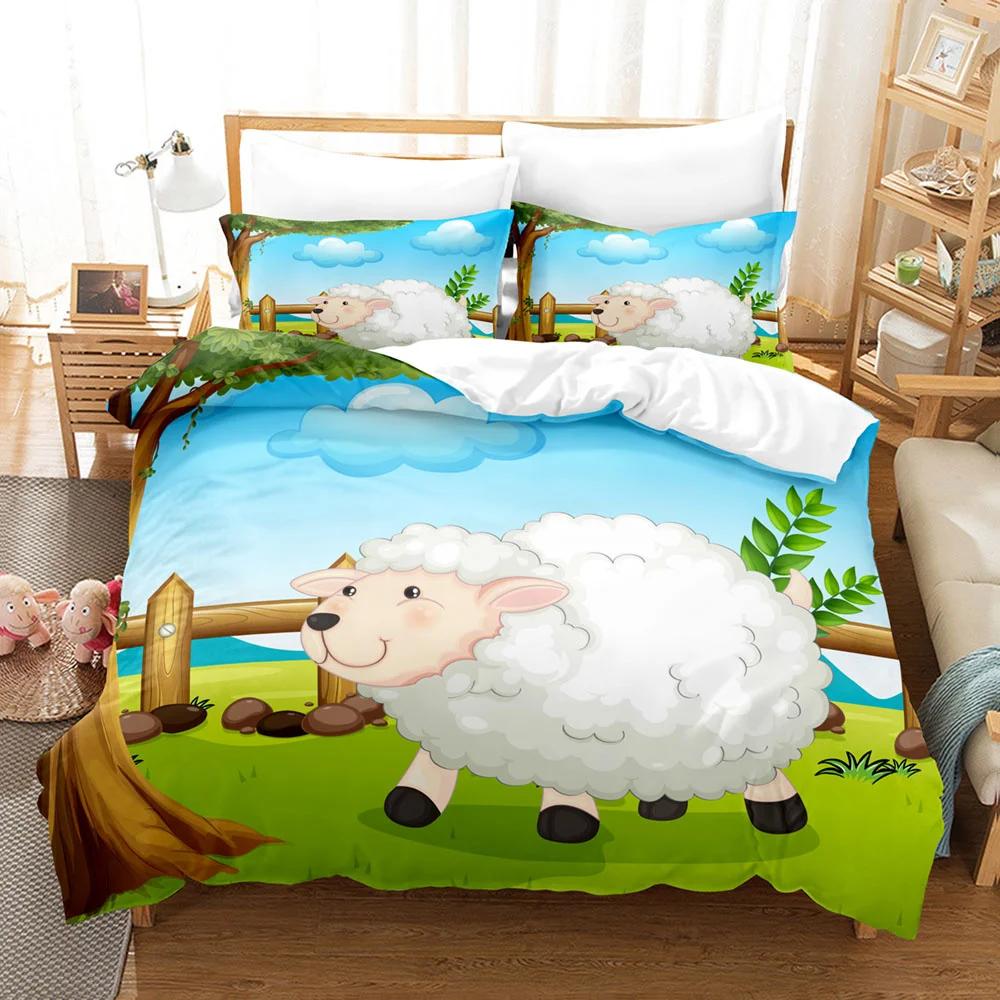 Cartoon Goat Duvet Cover Cute Kawaii White Goat White Background For Children Girls Boys Gift For Bedroom Decoration Queen King