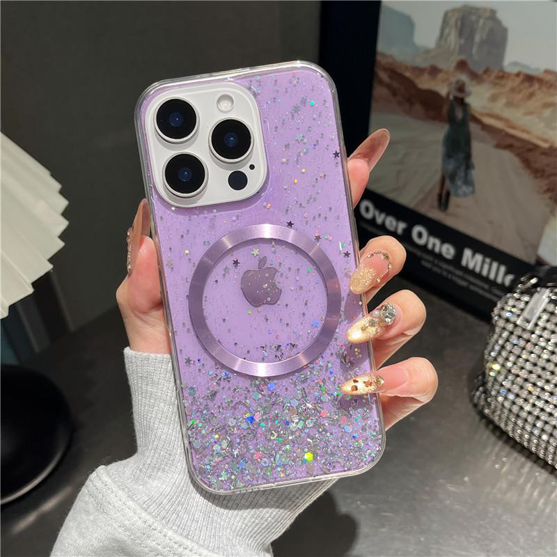 Applicable To IPhone 16 Magnetic Phone Case Glitter Powder 14Promax Apple 15 Protective Case 13