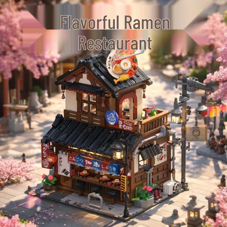Japanese Street Scene Ramen Shop & Flower Shop Miniature Building Blocks Toy Set Standard