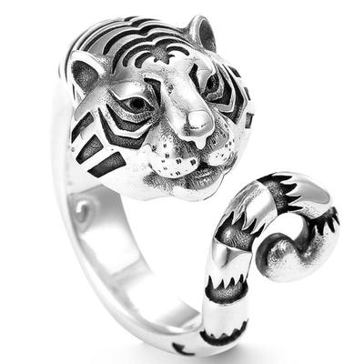 Yin Taifei Zodiac Tiger Adjustable Thai Silver Men's Retro Ring - Bold Style Index Finger Accessory