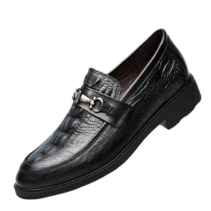 Embossed Crocodile Pattern Invisible Inner Height Increase 4.5CM Business Casual Dress Leather Shoes Men's Shoes