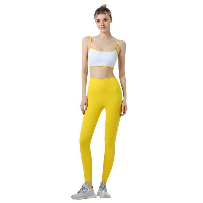 and America Cross Border Side Cut Out Color-Contrasting Stripe Nude Feel Intimates Sports Workout Bra Push up with Breast Pads Yoga Clothes Suit