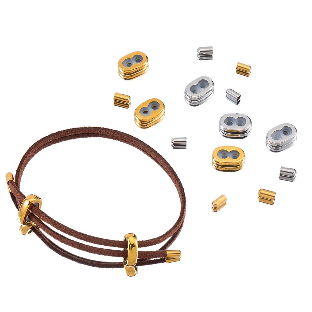 10sets Stainless Steel Stopper Spacer Beads Non-slip Silicone Ring Double Hole Adjustment End Caps DIY Bracelets Jewelry Making