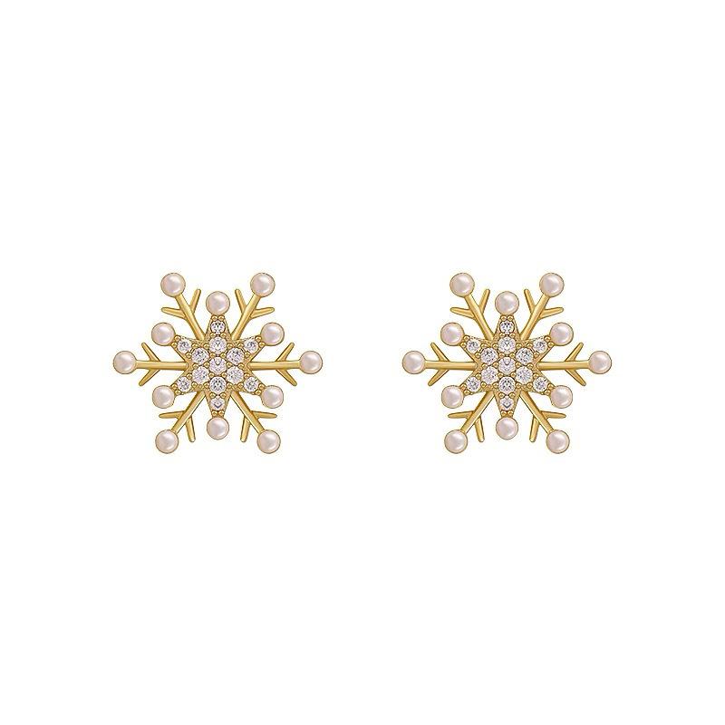 Snowflake pearl earrings temperament light luxury simple earrings small fresh stud earrings no holes advanced retro square round face