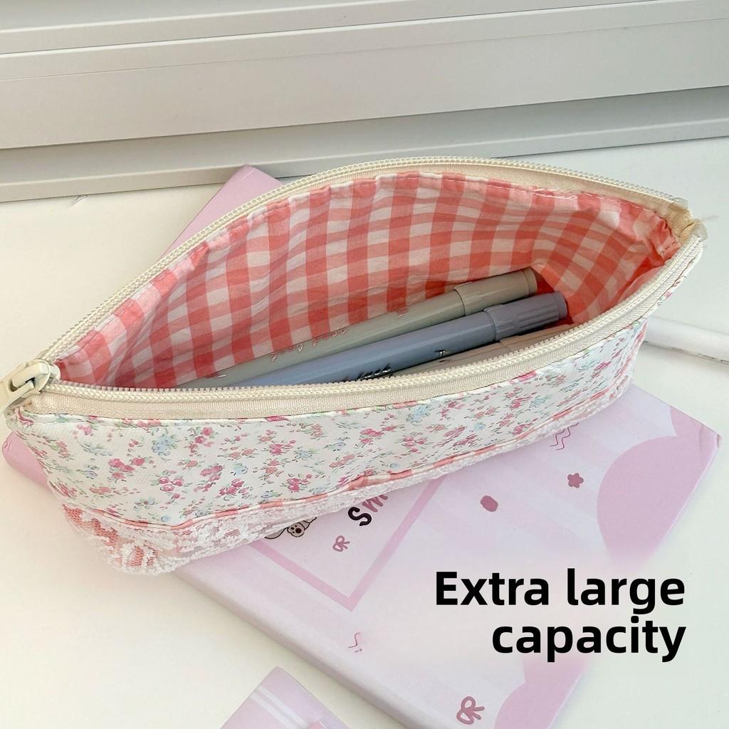 Canvas Floral Pen Case For Girls With Large Capacity And Cute Design For School And Office Use