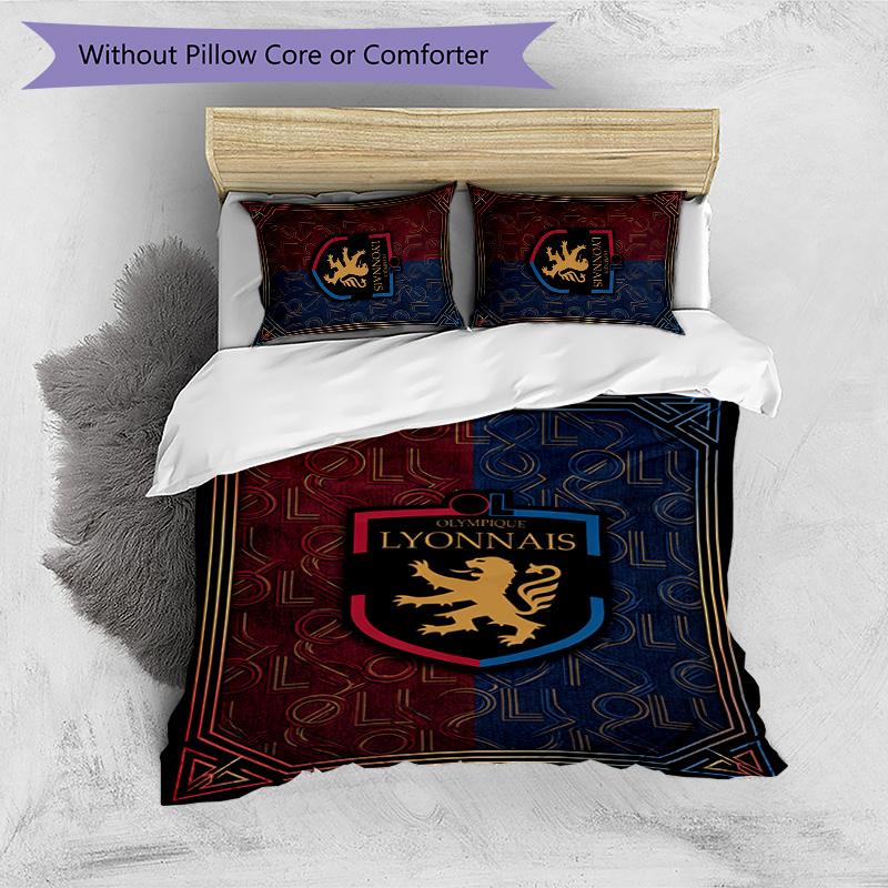 Lyon FC Printed 3PCS Bedding Set Breathable Duvet Cover with Pillowcases Decorative Bed Linen for Bedroom Home