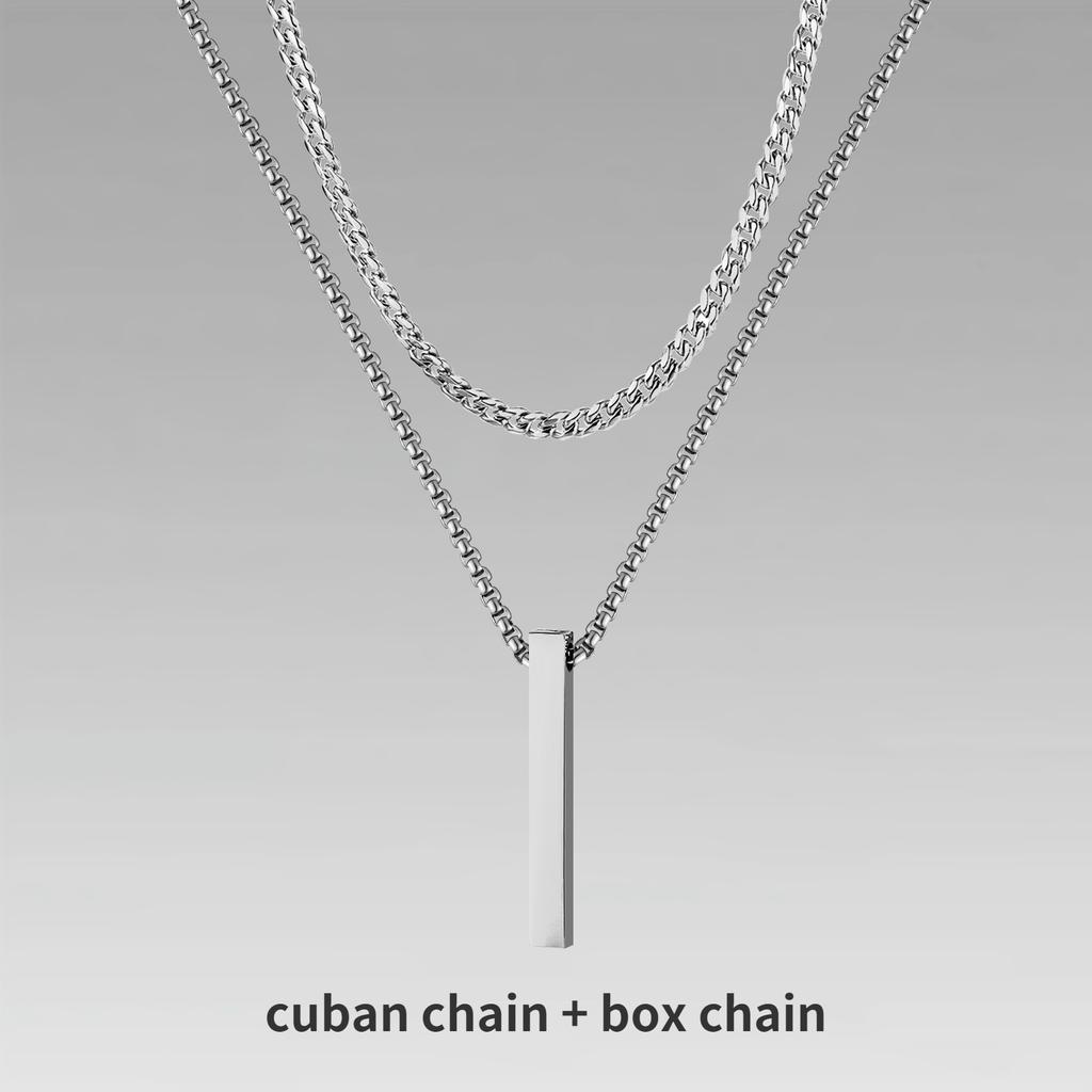 Vnox 3D Vertical Bar Necklaces for Men, Layering Stainless Steel Geometric Pendant, Layered Wheat Rope Cuban Chain, Boy Collar